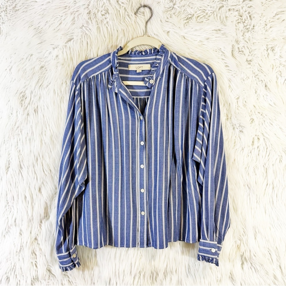 LOFT Blue  and White Striped Button Down Shirt